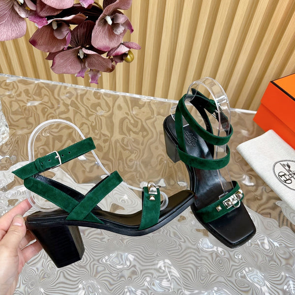 hm iveresse sandal 65 dark green suede calfskin black calfskin