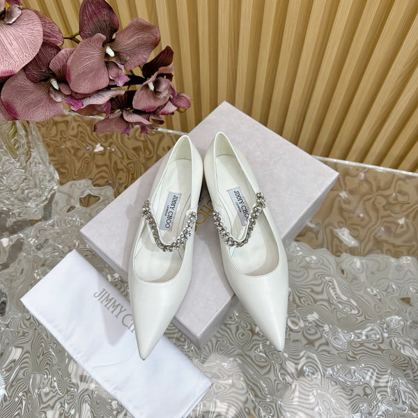 Jimmy Crystal-Strap Ballerina Shoes In White Cowhide 641048