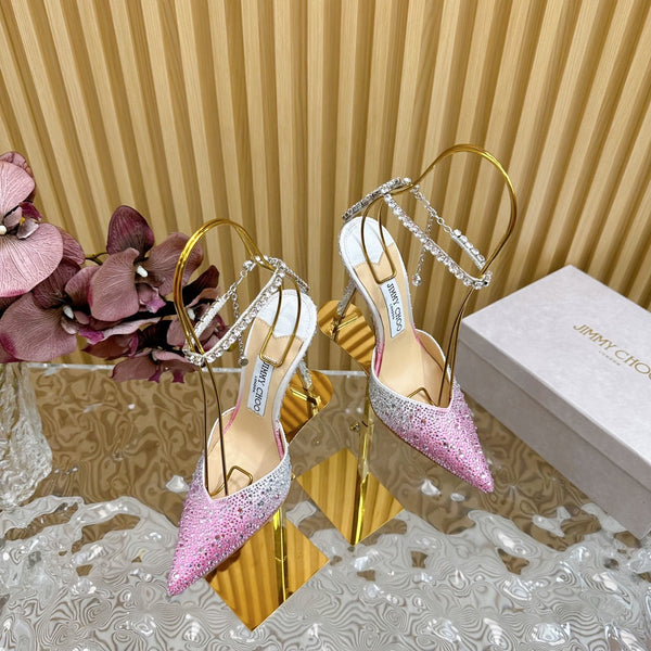 Jimmy Saeda 100mm In Light Pink Satin Pumps With Crystal Embellishment 641072