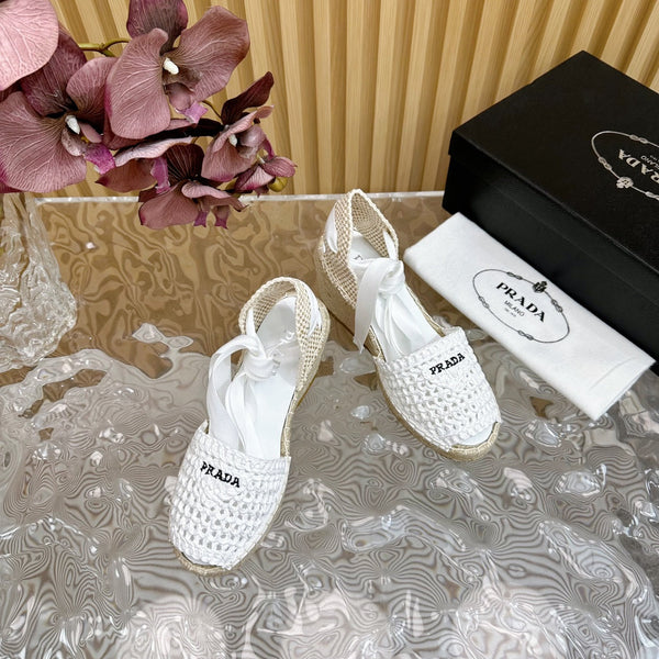 SANDALI CON ZEPPA ESPADRILLE PRA RAFIA BIANCA