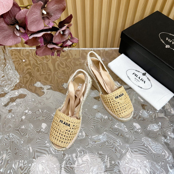 SANDALI CON ZEPPA ESPADRILLE PRA RAFIA BEIGE