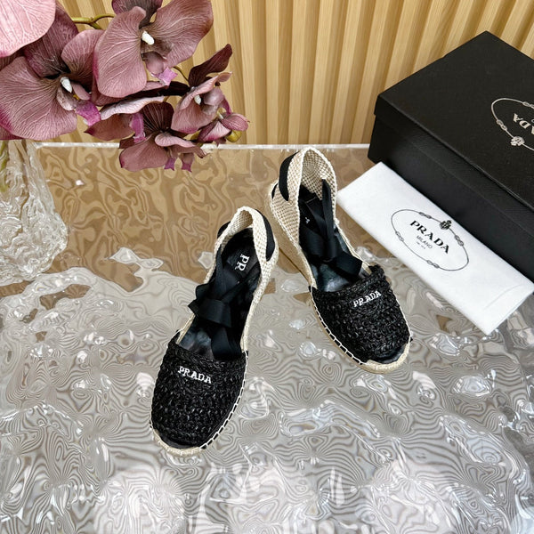 SANDALI CON ZEPPA ESPADRILLE PRA RAFIA NERA