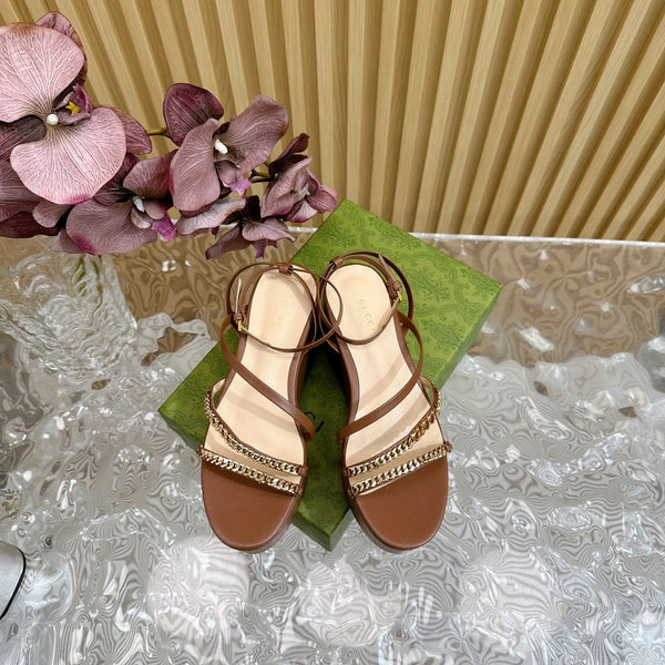 GG PLATFORM SANDAL CARAMEL CALFSKIN WITH CHAINS