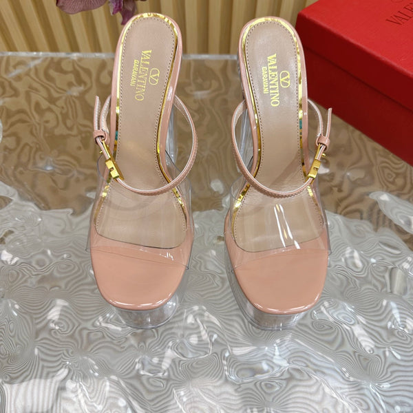 HIGH HEEL SANDAL 14CM IN NUDE TAN CALFSKIN AND TRANSPARENT PVC