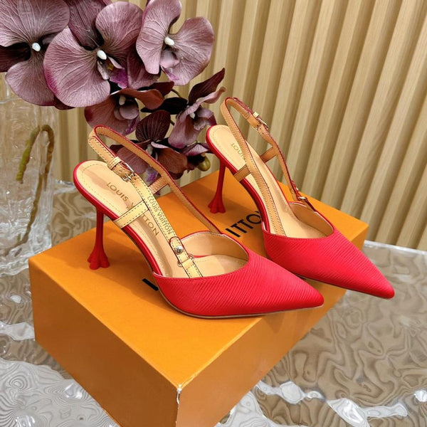 LV Blossom Slingback 75mm in seta rossa goffrata