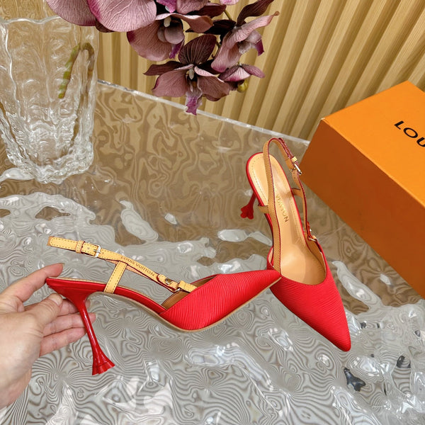 LV Blossom Slingback 75mm Red Silk Embossing