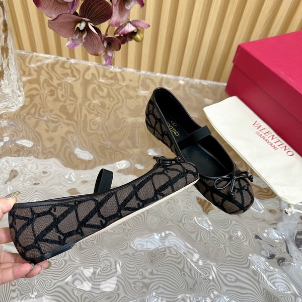 Ballerina In Toile Iconographe 20mm In Black Mix Earth Brown Cotton Canvas And Lambskin 102826