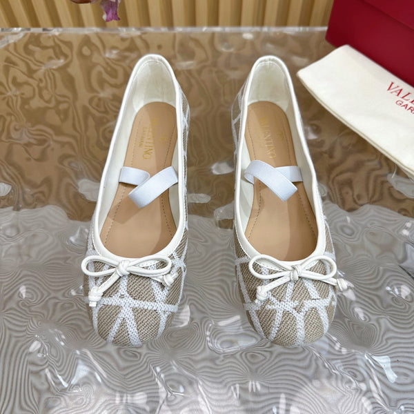 Ballerina In Toile Iconographe 20mm In White Mix Grey Brown Cotton Canvas And Lambskin 102830