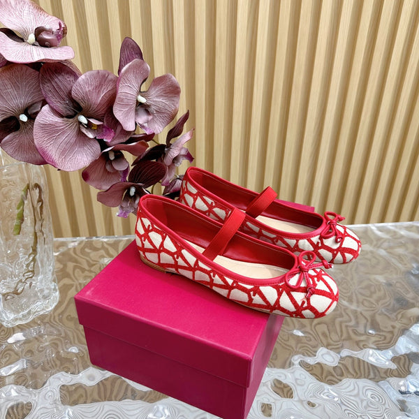 Ballerina In Toile Iconographe 20mm In Red Mix Beige Cotton Canvas And Lambskin 102832