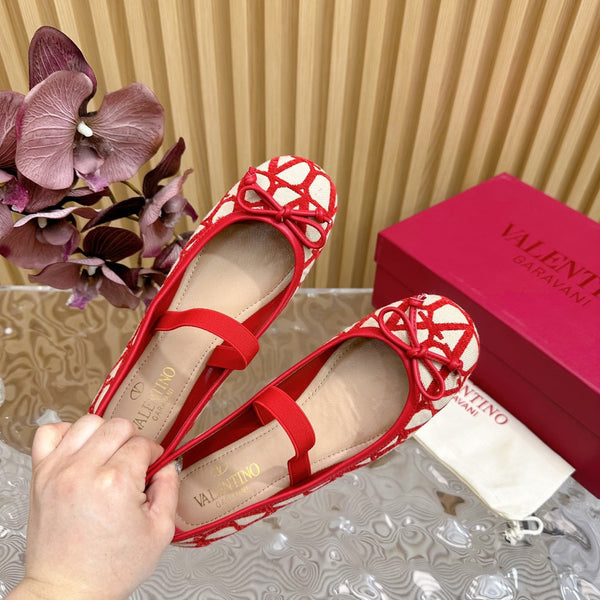 Ballerina In Toile Iconographe 20mm In Red Mix Beige Cotton Canvas And Lambskin 102832