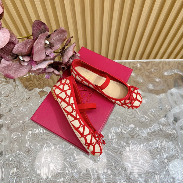 Ballerina In Toile Iconographe 20mm In Red Mix Beige Cotton Canvas And Lambskin 102832