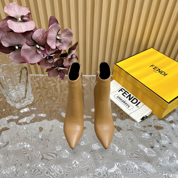 FENDI FIRST 80 MM BOOTS IN CIDER BROWN CALFSKIN WITH GOLD HARDWARE