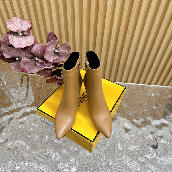 FENDI FIRST 80 MM BOOTS IN CIDER BROWN CALFSKIN WITH GOLD HARDWARE