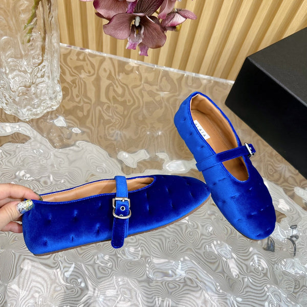 ALAIA BALLET FLATS IN COBALT BLUE VELVET