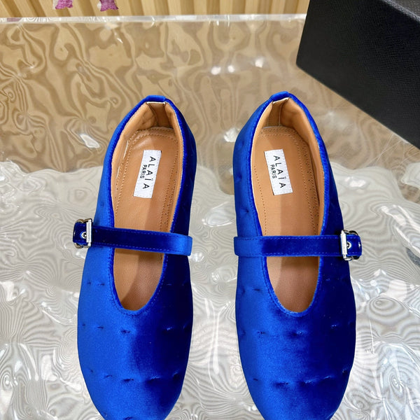 ALAIA BALLET FLATS IN COBALT BLUE VELVET
