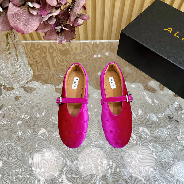 ALAIA BALLET FLATS IN DEEP PINK VELVET