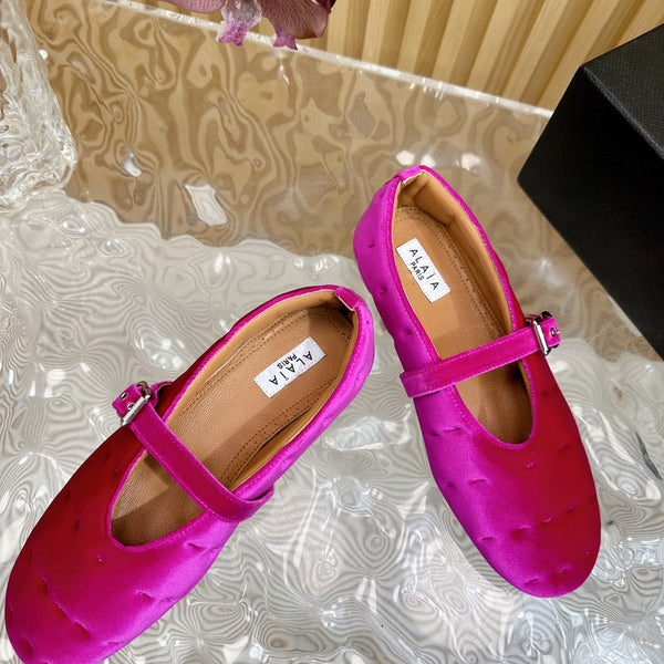 ALAIA BALLET FLATS IN DEEP PINK VELVET