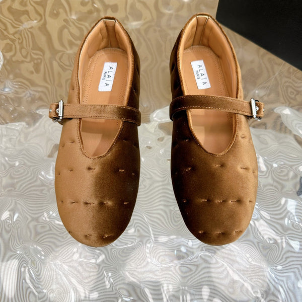ALAIA BALLET FLATS IN MOCHA BROWN VELVET