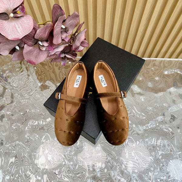 ALAIA BALLET FLATS IN MOCHA BROWN VELVET