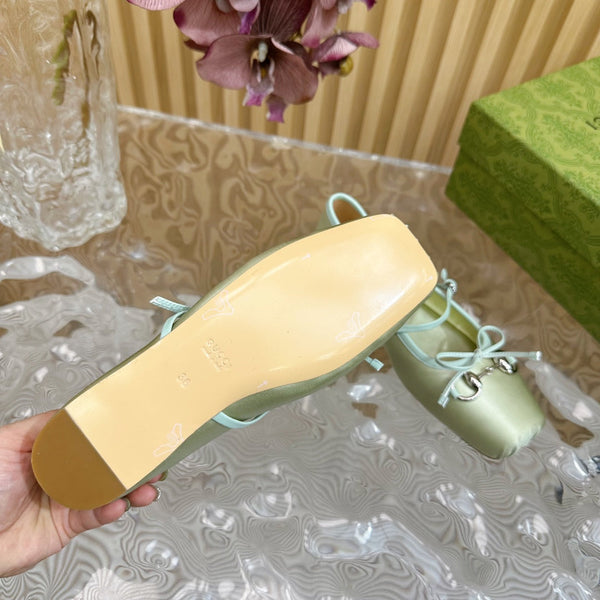 BALLET FLAT IN JADE GREEN SILK
