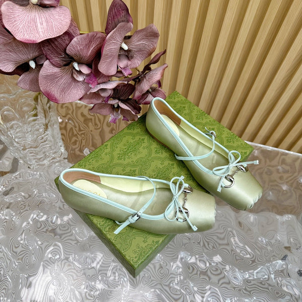 BALLET FLAT IN JADE GREEN SILK