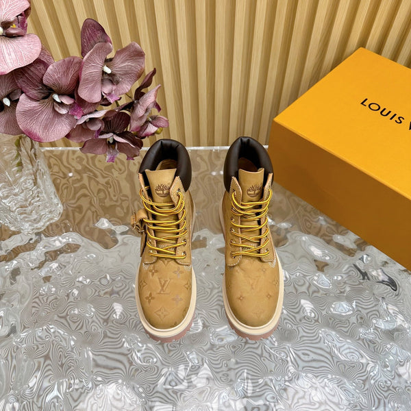 Stivaletto alla caviglia di alta qualità LV x Timberland 6 pollici in pelle scamosciata monogrammata marrone giallo