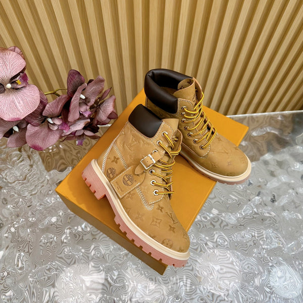 Stivaletto alla caviglia di alta qualità LV x Timberland 6 pollici in pelle scamosciata monogrammata marrone giallo