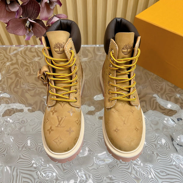 Stivaletto alla caviglia di alta qualità LV x Timberland 6 pollici in pelle scamosciata monogrammata marrone giallo
