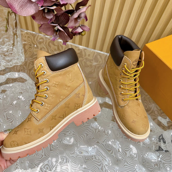 Stivaletto alla caviglia di alta qualità LV x Timberland 6 pollici in pelle scamosciata monogrammata marrone giallo