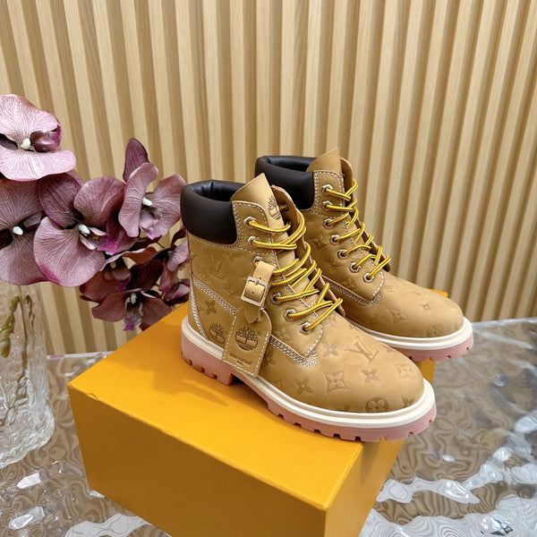 Stivaletto alla caviglia di alta qualità LV x Timberland 6 pollici in pelle scamosciata monogrammata marrone giallo