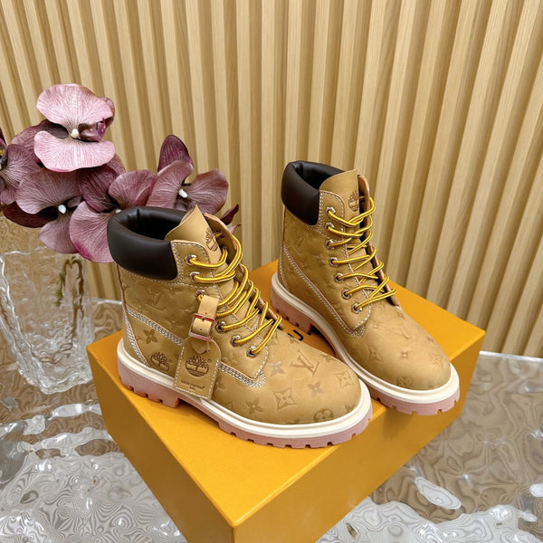 Stivaletto alla caviglia di alta qualità LV x Timberland 6 pollici in pelle scamosciata monogrammata marrone giallo