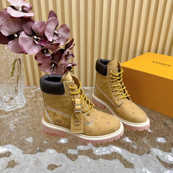 Stivaletto alla caviglia di alta qualità LV x Timberland 6 pollici in pelle scamosciata monogrammata marrone giallo