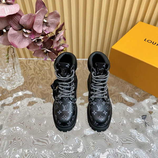 Stivaletto alla caviglia di alta qualità LV x Timberland 6-In in pelle di vitello monogrammata nera