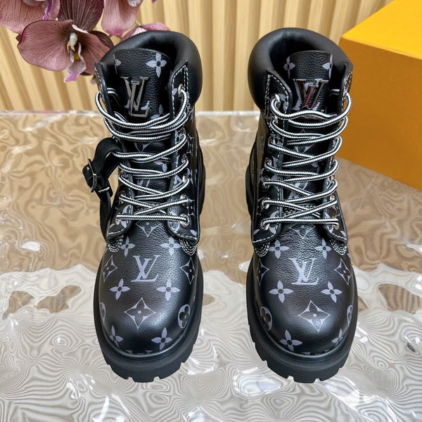 Stivaletto alla caviglia di alta qualità LV x Timberland 6-In in pelle di vitello monogrammata nera