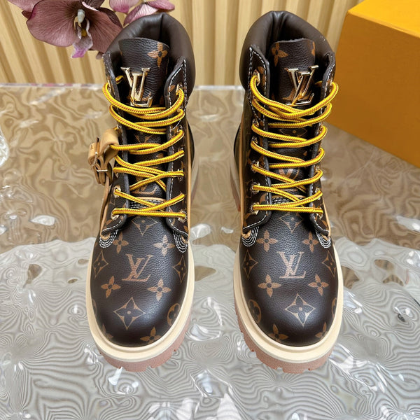 Stivaletto alla caviglia LV x Timberland 6-In High End in pelle di vitello monogramma marrone scuro