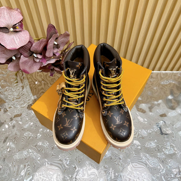 Stivaletto alla caviglia LV x Timberland 6-In High End in pelle di vitello monogramma marrone scuro