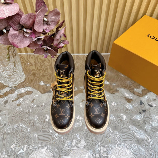Stivaletto alla caviglia LV x Timberland 6-In High End in pelle di vitello monogramma marrone scuro