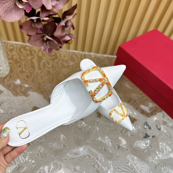 MULE ALTA CON DECOLLETE' 80MM PELLE DI VITELLO BIANCA