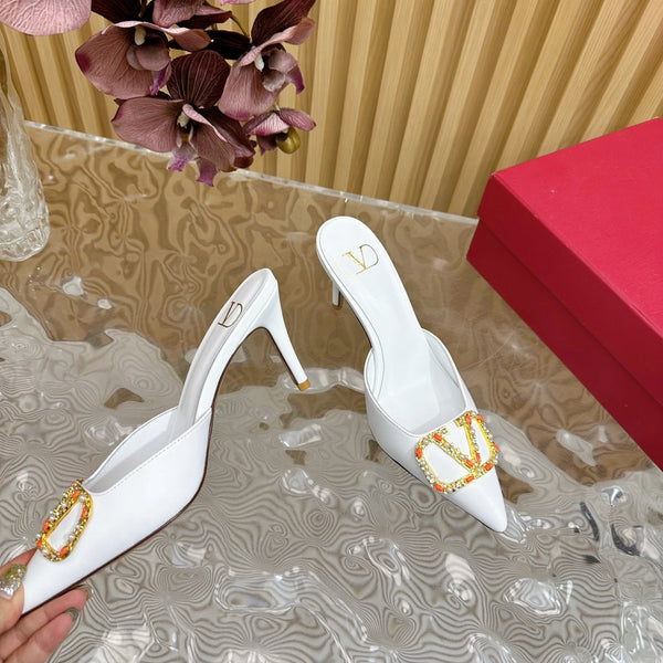 MULE ALTA CON DECOLLETE' 80MM PELLE DI VITELLO BIANCA