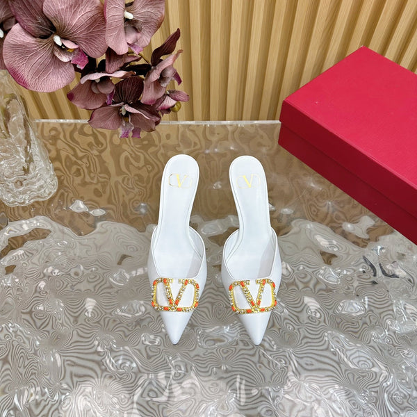 MULE ALTA CON DECOLLETE' 80MM PELLE DI VITELLO BIANCA