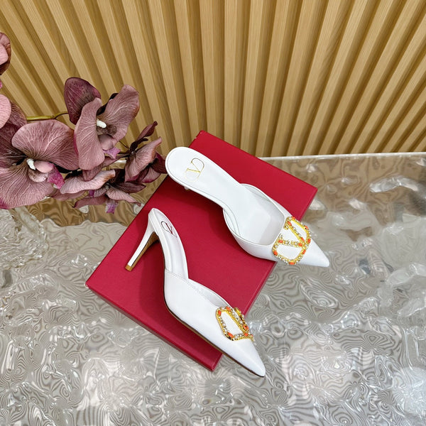 MULE ALTA CON DECOLLETE' 80MM PELLE DI VITELLO BIANCA