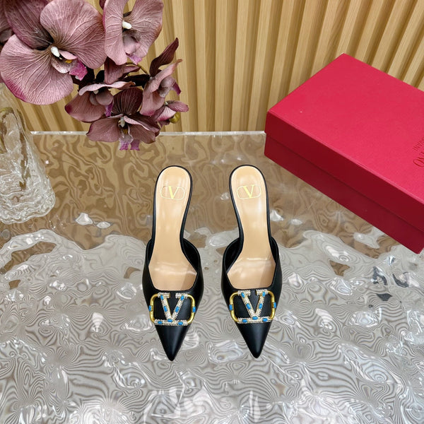 HIGH PUMP MULE 80MM IN BLACK CALFSKIN