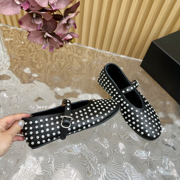 Alaia Strass Ballet Flats In Black Calfskin With Fleece Lining 926043