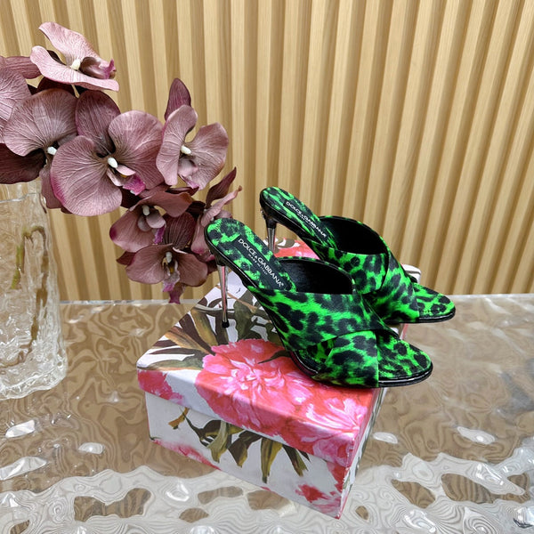 DC Keira Open-Toe Mules Green Leopard-Print & Sheepskin 926001