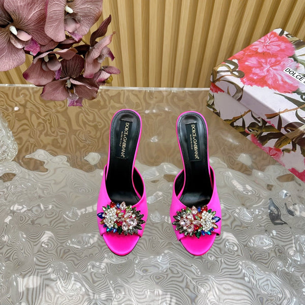 Mules boucle strass DC Soie & Mouton Fuchsia 926020