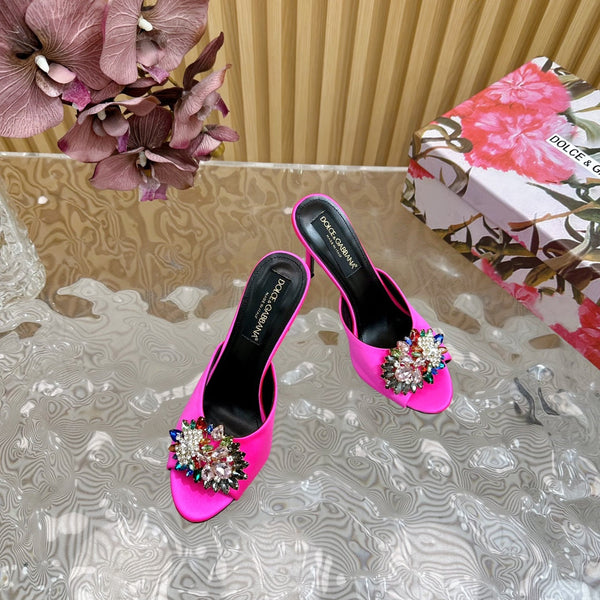Mules boucle strass DC Soie & Mouton Fuchsia 926020