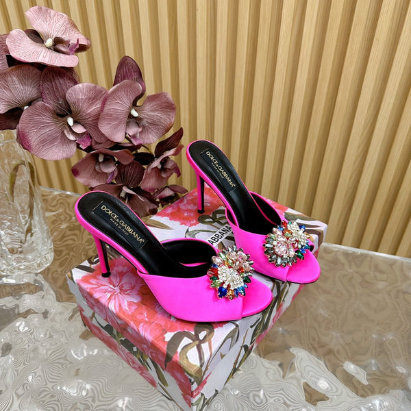 Mules boucle strass DC Soie & Mouton Fuchsia 926020
