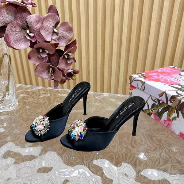 DC Rhinestone Buckle Mules Black Suede & Sheepskin 926025