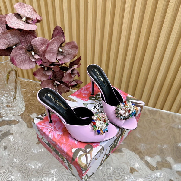 DC Rhinestone Buckle Mules Pink Silk & Sheepskin 926028