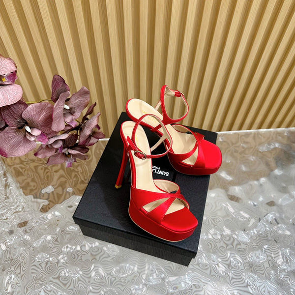 DEBBIE PLATFORM SANDALS IN RED SILK